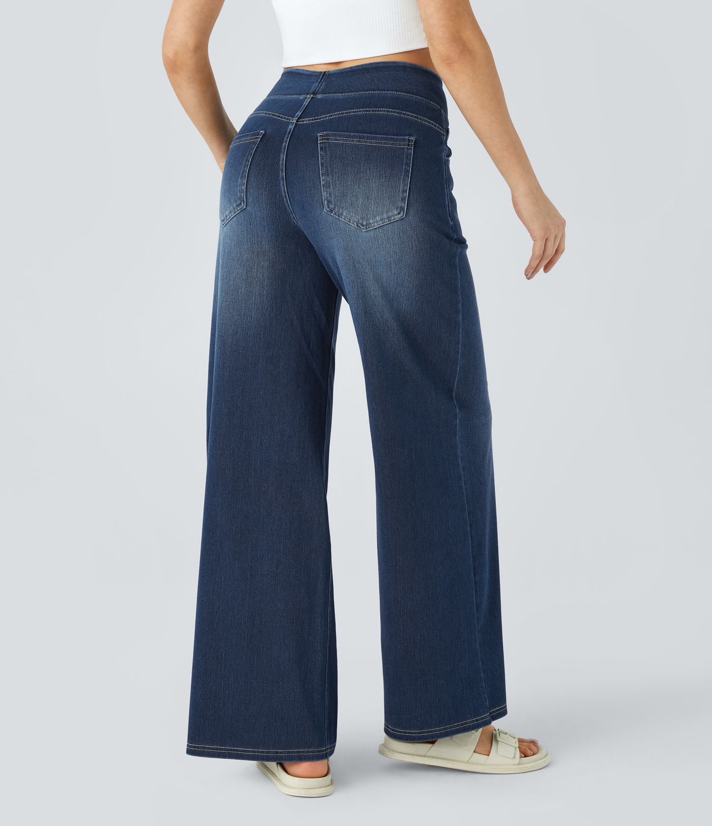 Halara Flex™ High Waisted Pockets Baggy Wide Leg Washed Casual Jeans