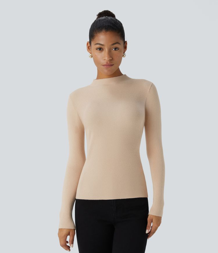 Ribbed Knit Round Neck Long Sleeve Casual Jumper