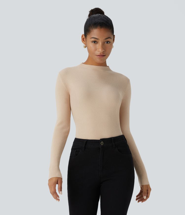 Ribbed Knit Round Neck Long Sleeve Casual Sweater