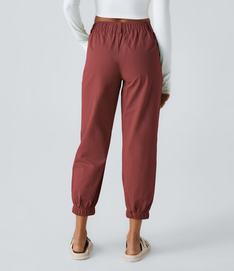 Mid Rise Button Zipper Side Pocket Casual Cotton Joggers
