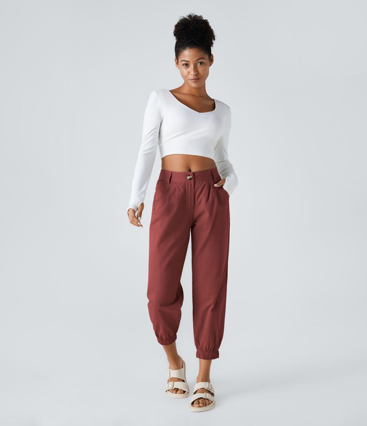 Jogging Coton Casual Mi-Hauteur Boutonnés Fermeture Éclair Poche Latérale  