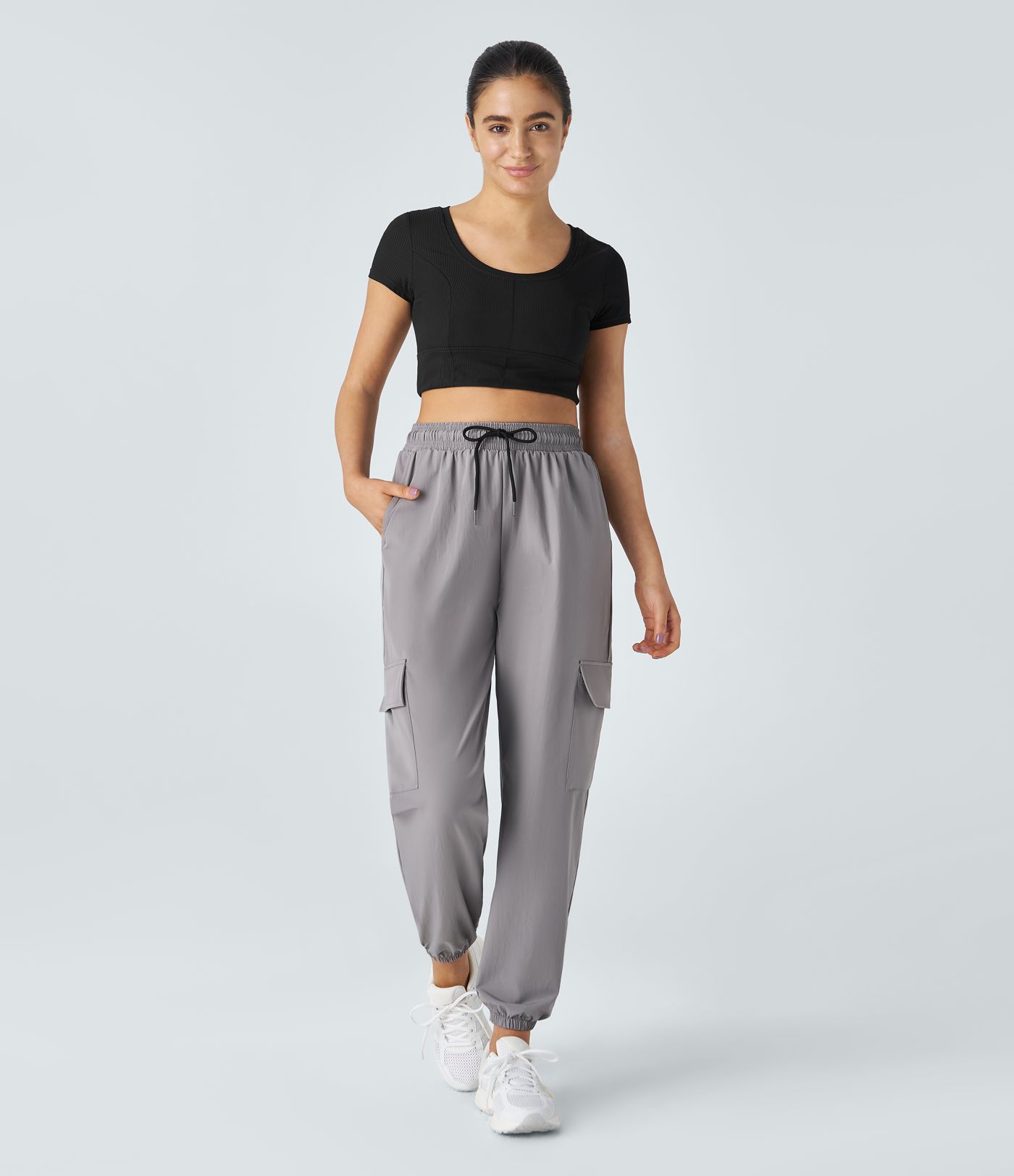 Mid Rise Drawstring Pocket Casual Cargo Joggers