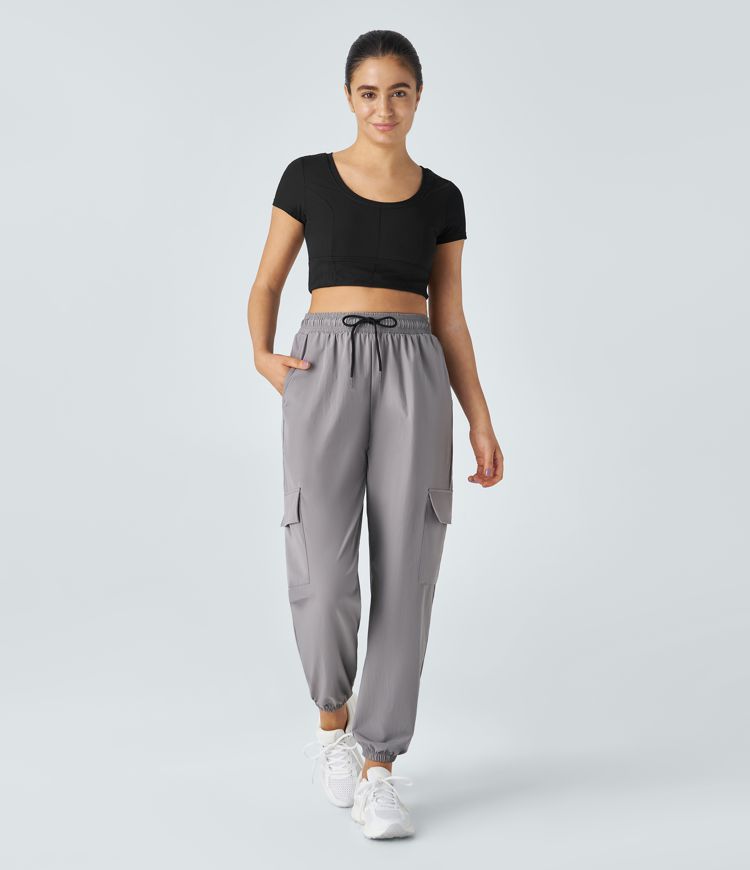 Mid Rise Drawstring Pocket Casual Cargo Joggers