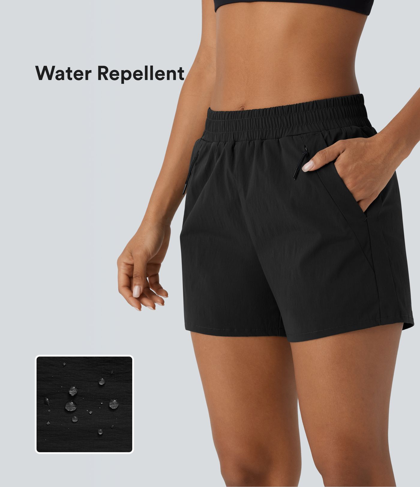 Shorts imperméables à taille mi-haute avec poches et tissu ripstop pour la randonnée, 3,5'' Shorts imperméables à taille mi-haute avec poches et tissu ripstop pour la randonnée, 3,5''