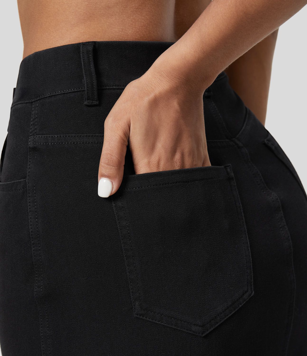 Halara Flex™ High Waisted Multiple Pockets Split Cool Touch Washed Stretchy Knit Denim Casual Skirt