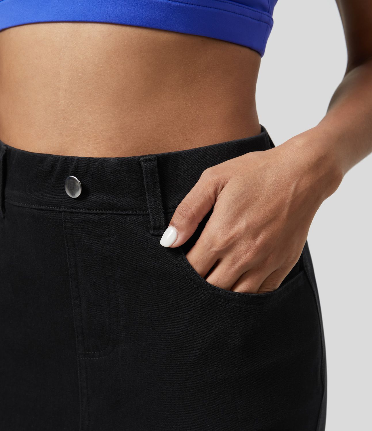 Halara Flex™ High Waisted Multiple Pockets Split Cool Touch Washed Stretchy Knit Denim Casual Skirt