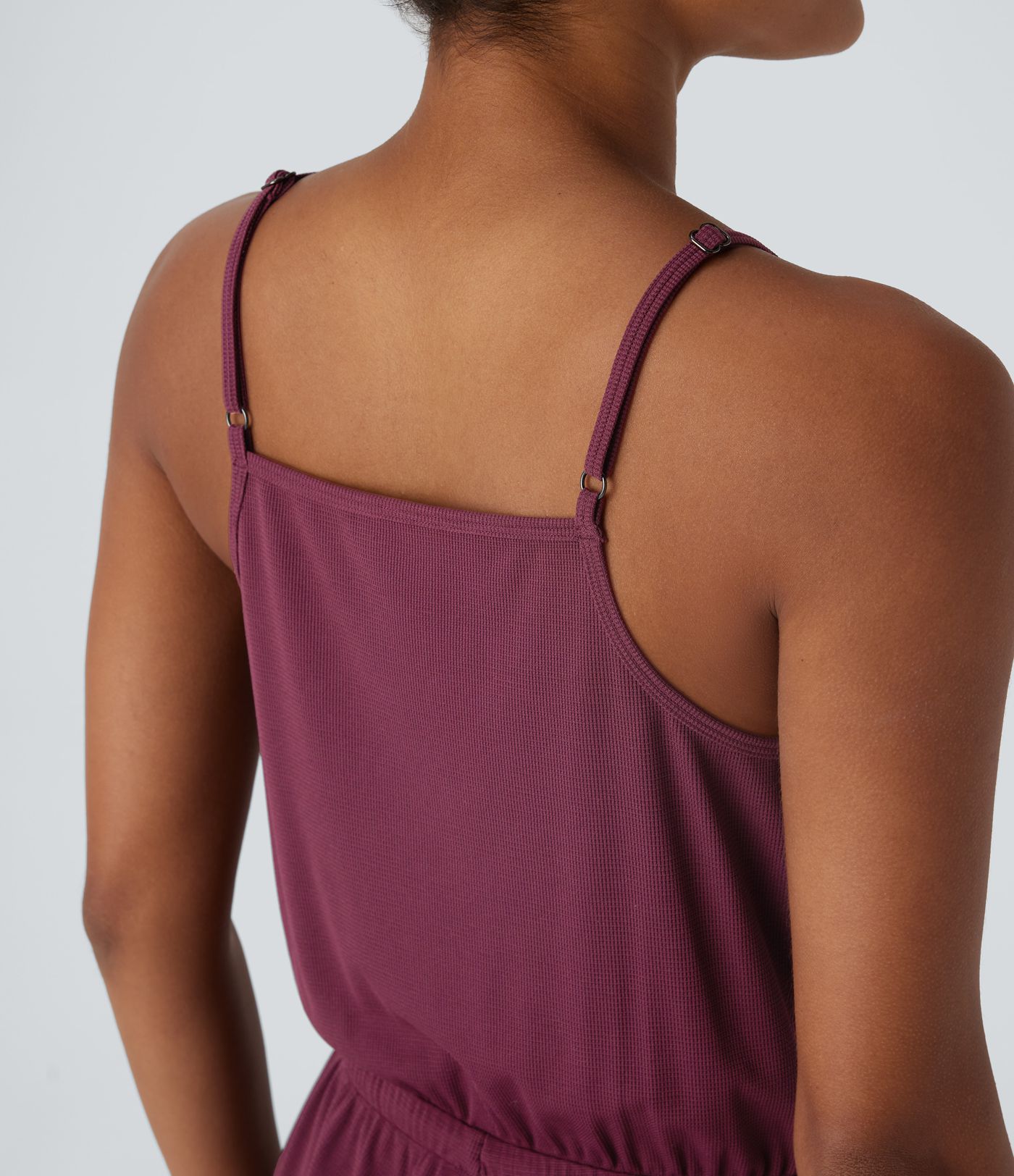 Crossover V Neck Adjustable Strap Drawstring Side Pocket Waffle Casual Jumpsuit