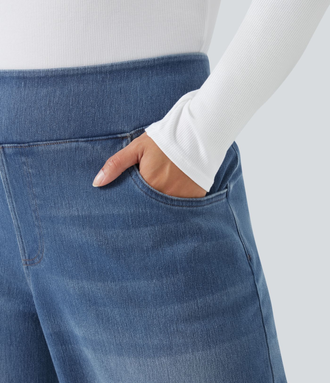 Halara Flex™ High Waisted Pockets Baggy Wide Leg Washed Casual Plus Size Jeans