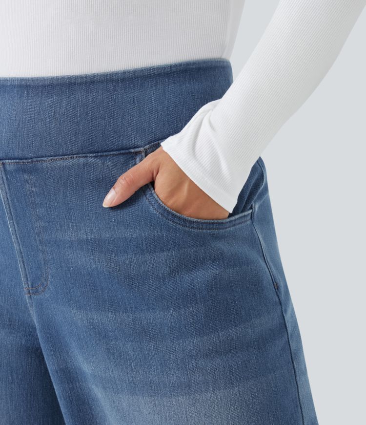 Halara Flex™ High Waisted Pockets Baggy Wide Leg Washed Casual Plus Size Jeans