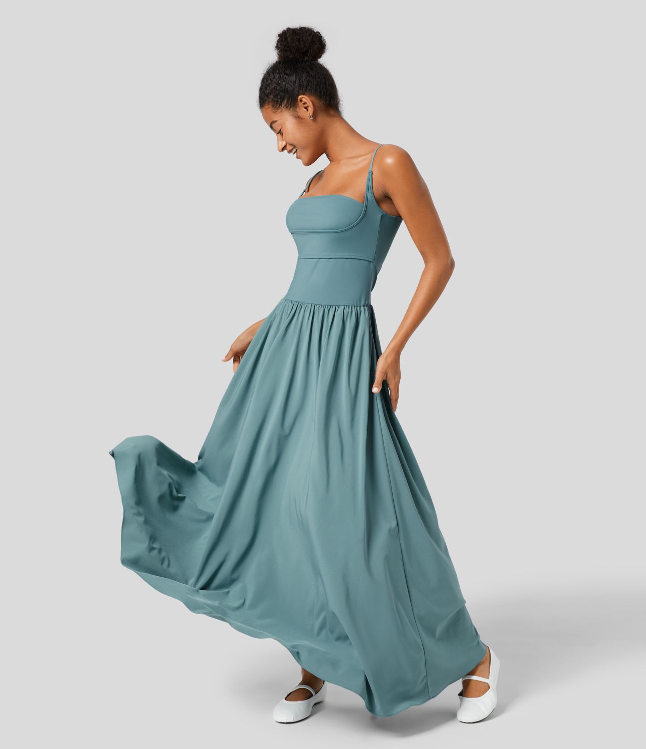 Breezeful™ Backless Side Pocket Flowy Flare Maxi Quick Dry Casual Slip Dress