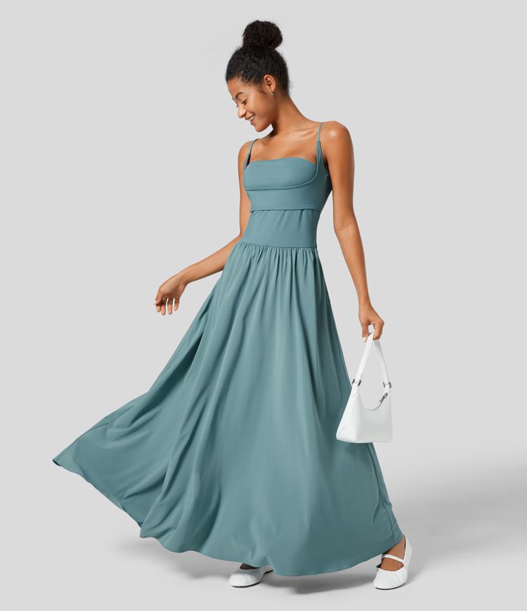 Breezeful™ Backless Side Pocket Flowy Flare Maxi Quick Dry Casual Slip Dress