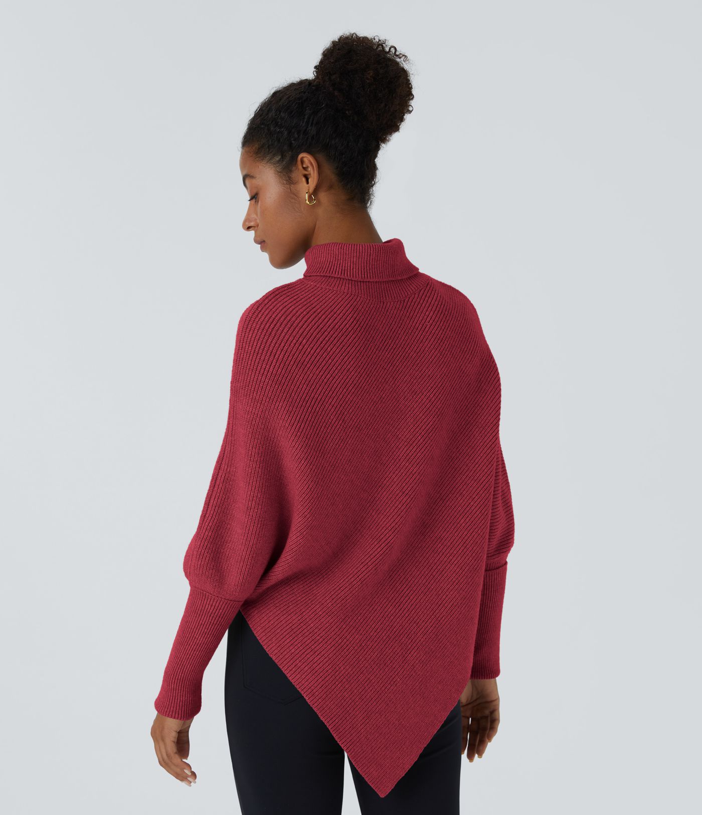 Travail Pull à Col Haut et Manches Longues avec Ourlet Asymétrique