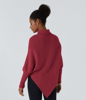 Travail Pull à Col Haut et Manches Longues avec Ourlet Asymétrique