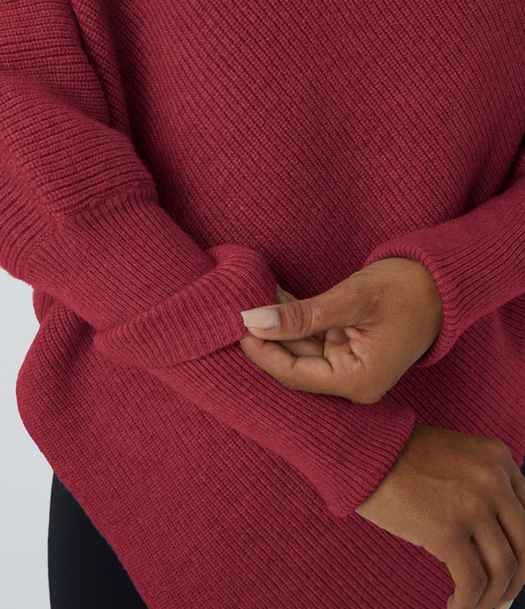 Travail Pull à Col Haut et Manches Longues avec Ourlet Asymétrique