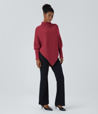 Travail Pull à Col Haut et Manches Longues avec Ourlet Asymétrique