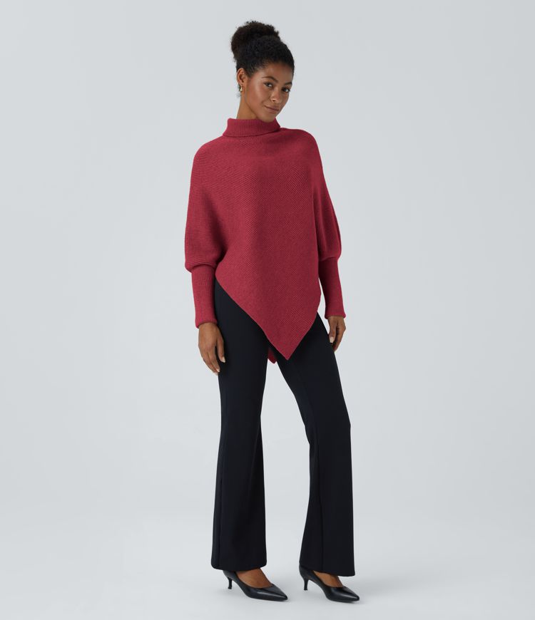 Travail Pull à Col Haut et Manches Longues avec Ourlet Asymétrique