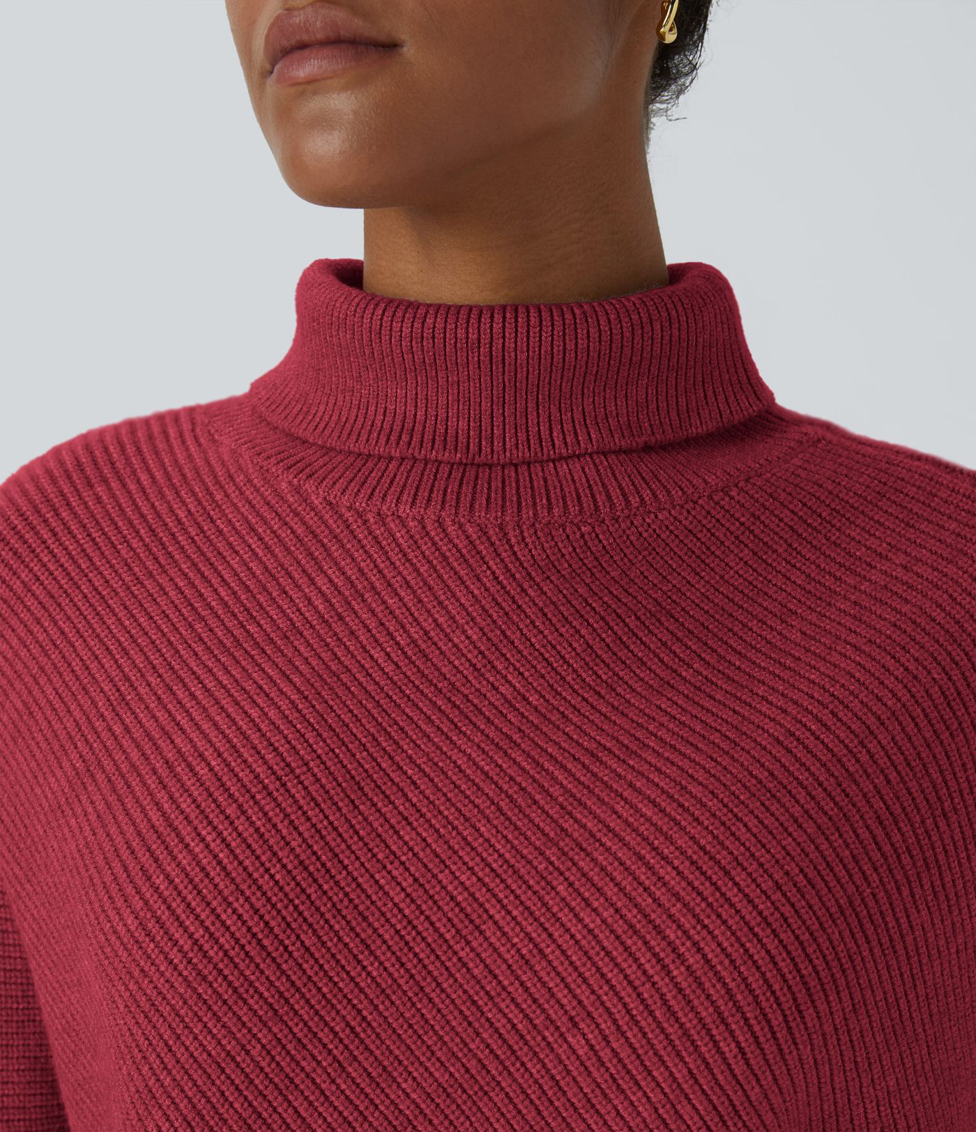 Travail Pull à Col Haut et Manches Longues avec Ourlet Asymétrique