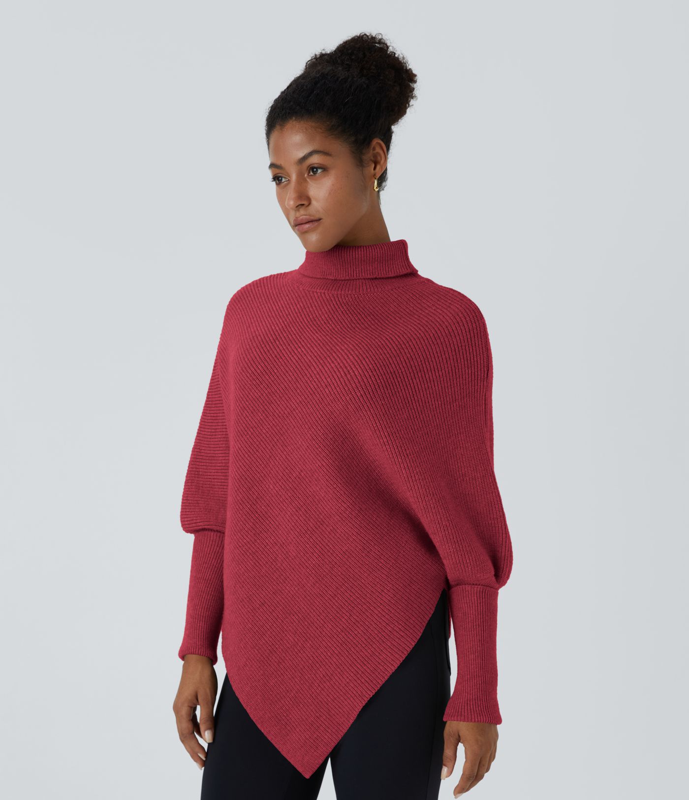 Travail Pull à Col Haut et Manches Longues avec Ourlet Asymétrique