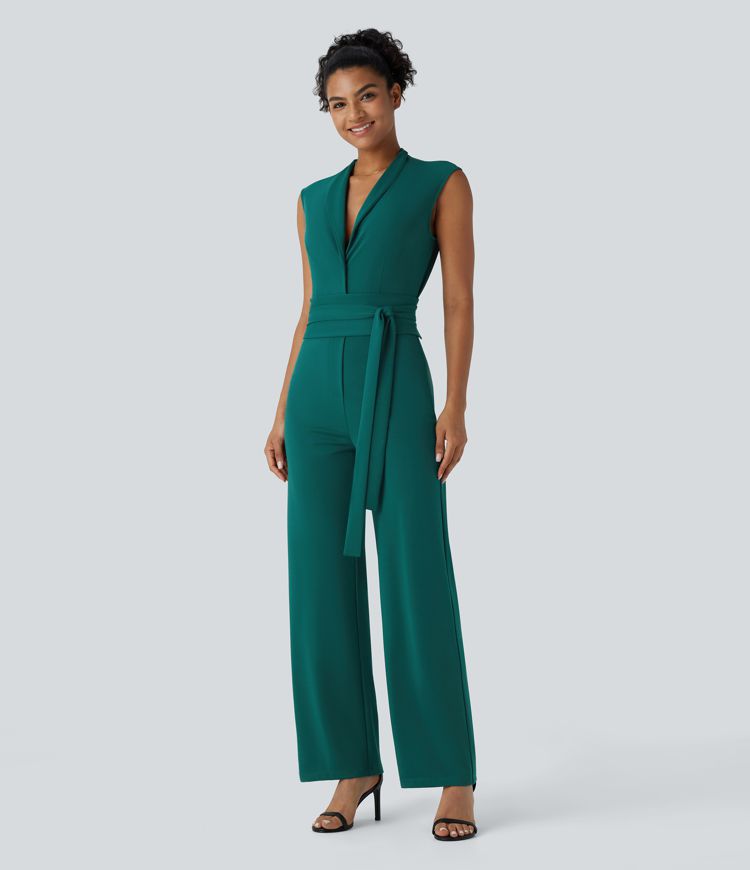 Sleeveless Button Belted Side Pocket Invisible Zipper Work Jumpsuit-Easy Peezy Edition