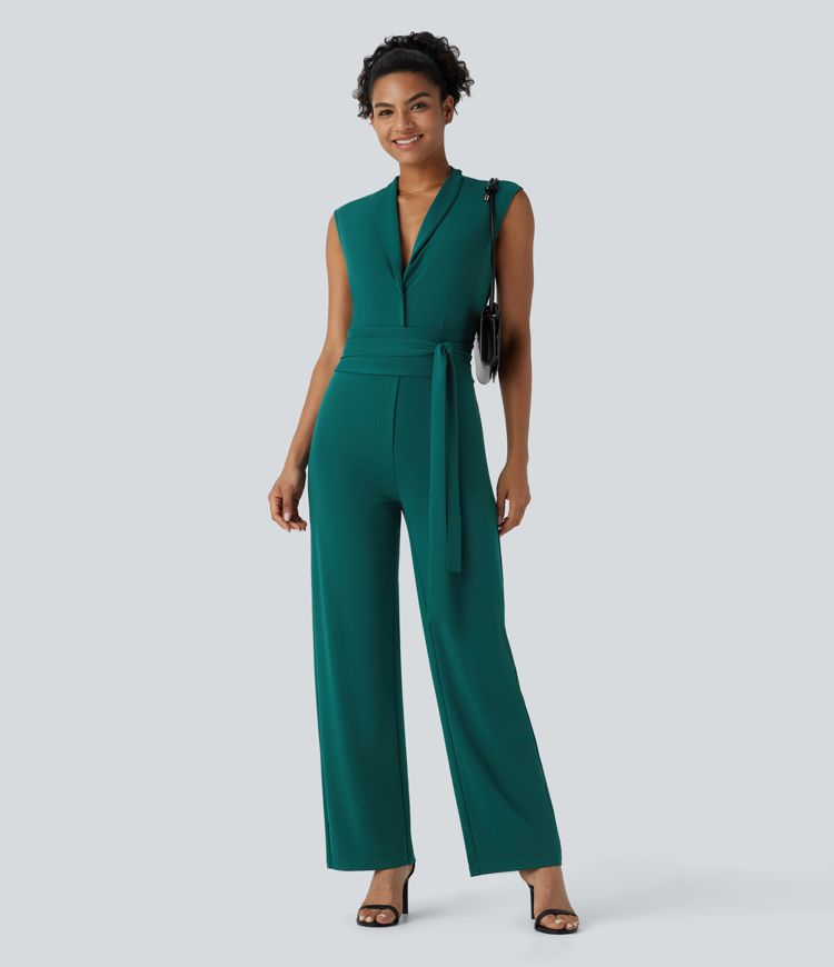 Sleeveless Button Belted Side Pocket Invisible Zipper Work Jumpsuit-Easy Peezy Edition