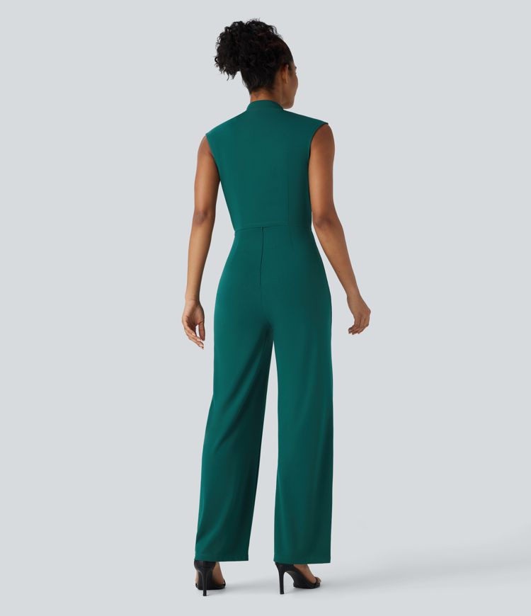 Sleeveless Button Belted Side Pocket Invisible Zipper Work Jumpsuit-Easy Peezy Edition