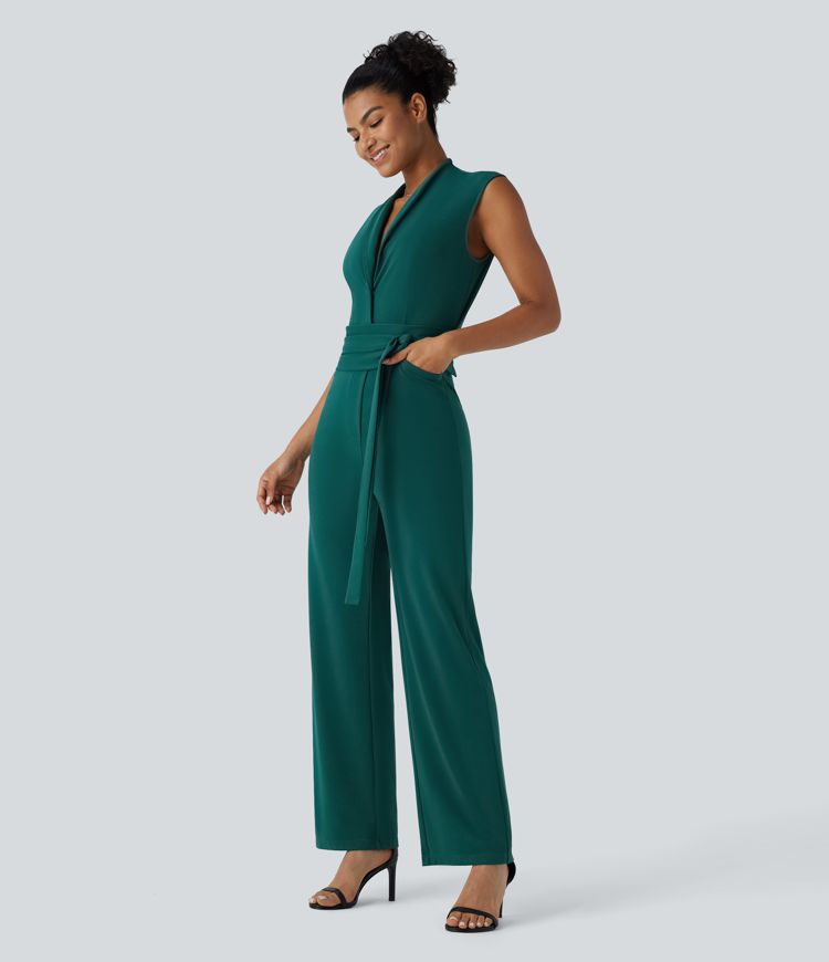 Sleeveless Button Belted Side Pocket Invisible Zipper Work Jumpsuit-Easy Peezy Edition