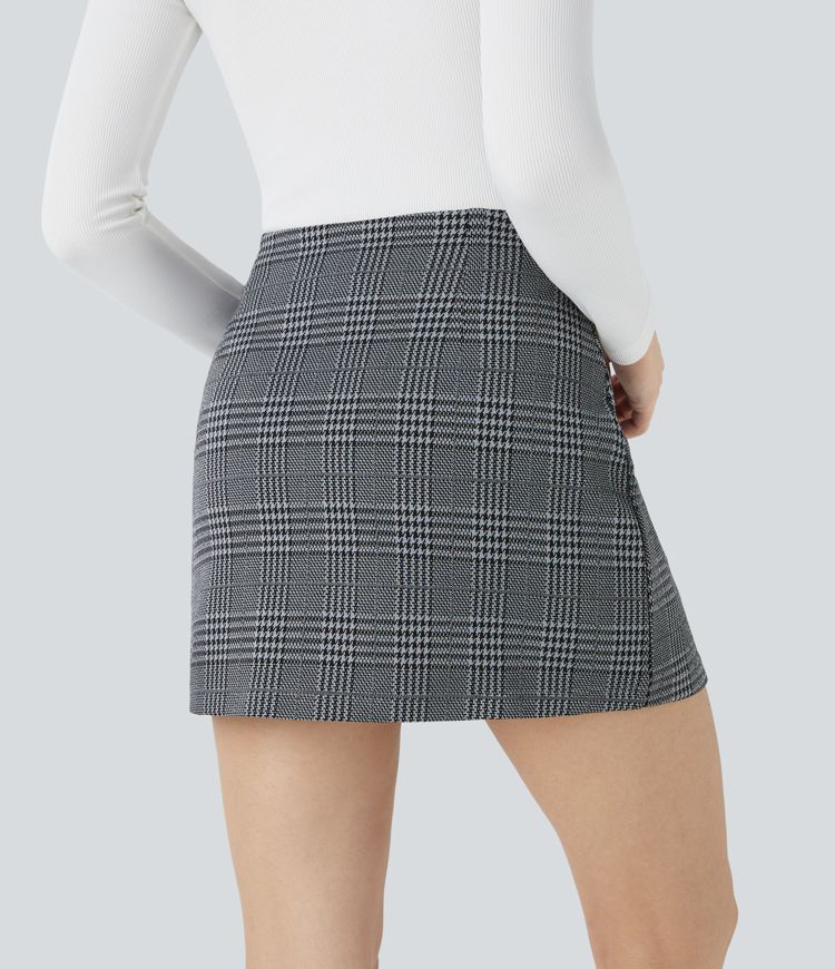 Minifalda oficina cuadros pata gallo 2 en 1 tiro alto