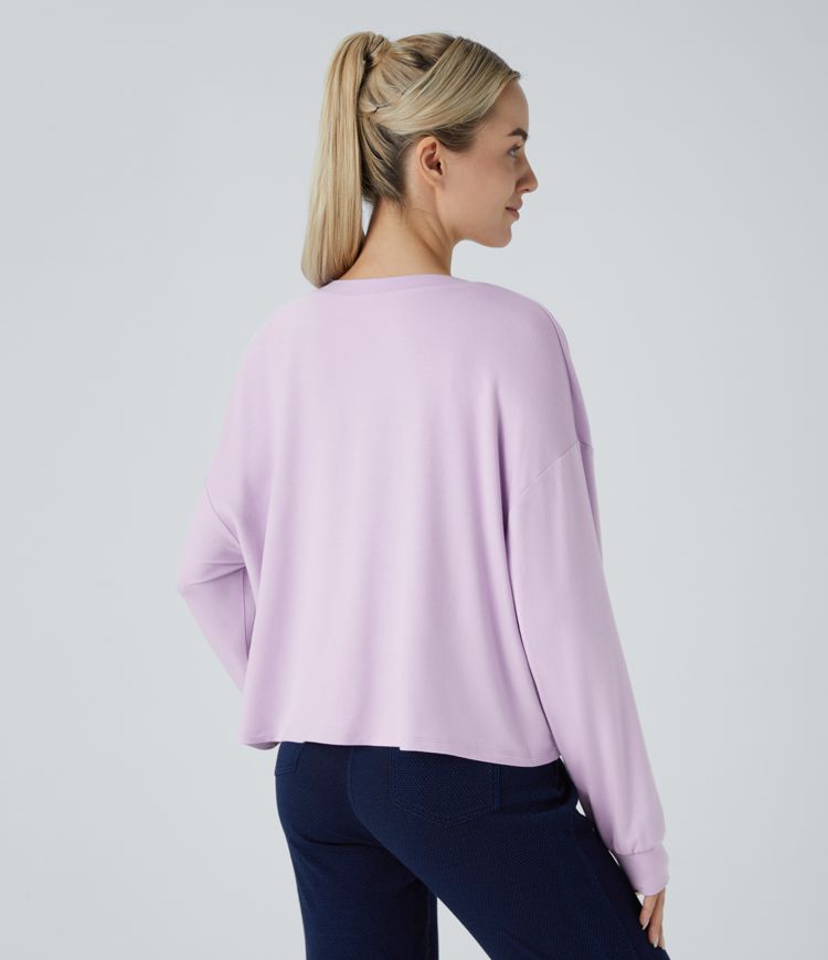 V Neck Dropped Shoulder Long Sleeve Casual Sweatshirt