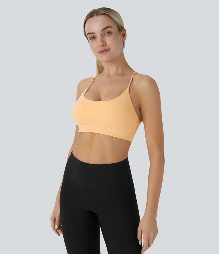 Low support U-neck cross backless yoga sports bra