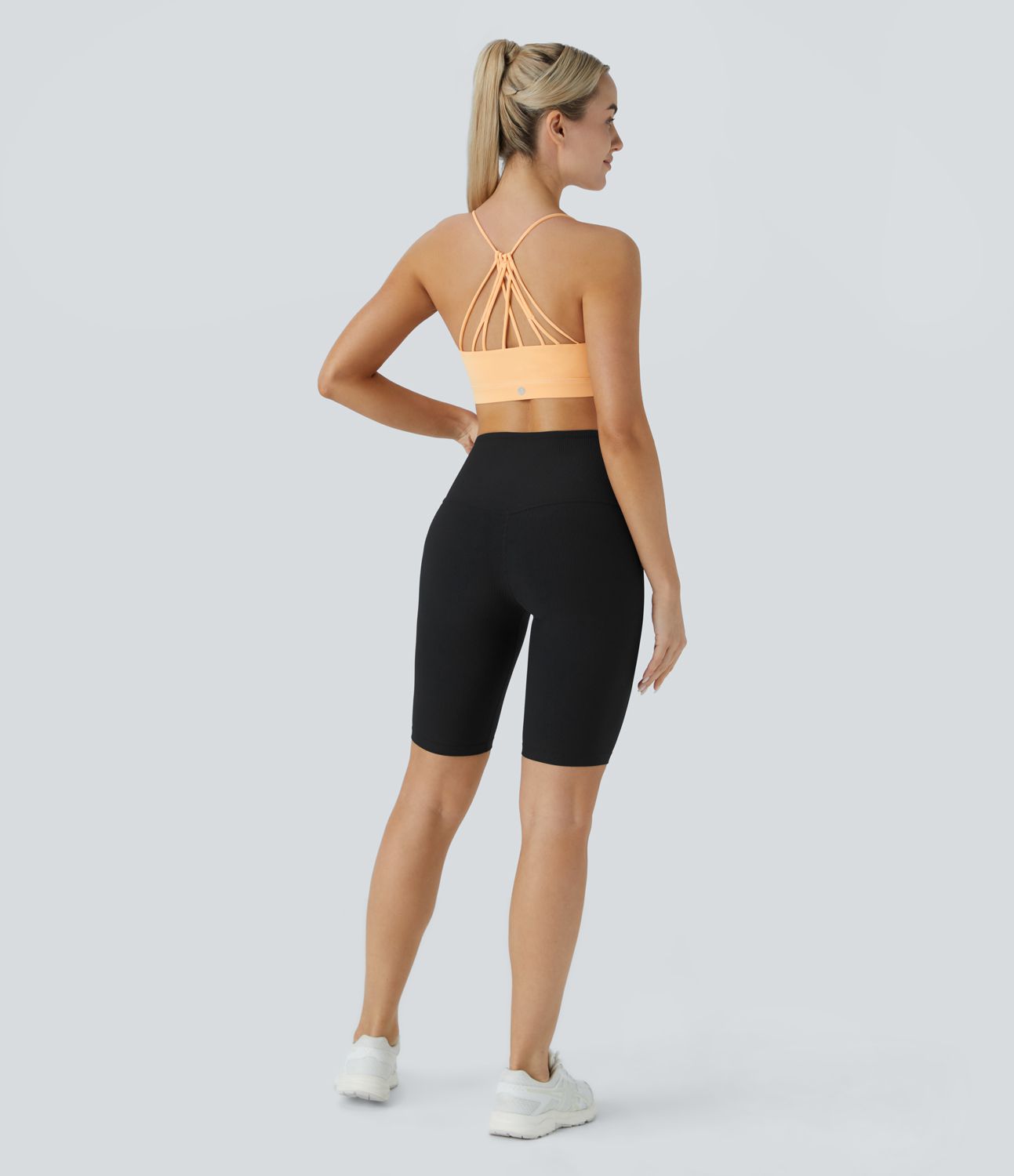 Low support U-neck cross backless yoga sports bra