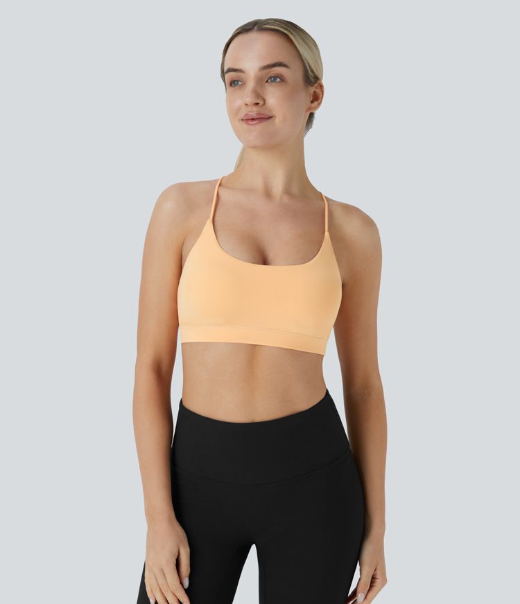 Low support U-neck cross backless yoga sports bra