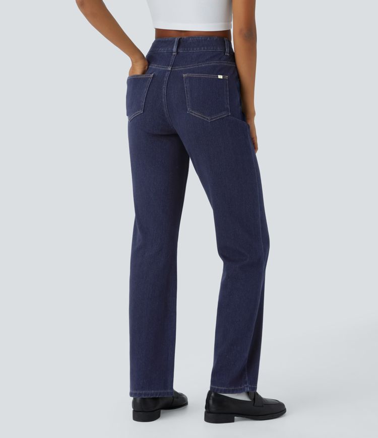 Halara Flex™ High Waisted Multiple Pockets Straight Leg Herringbone Stretchy Knit Casual Jeans