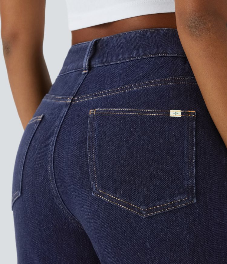Halara Flex™ High Waisted Multiple Pockets Straight Leg Herringbone Stretchy Knit Casual Jeans