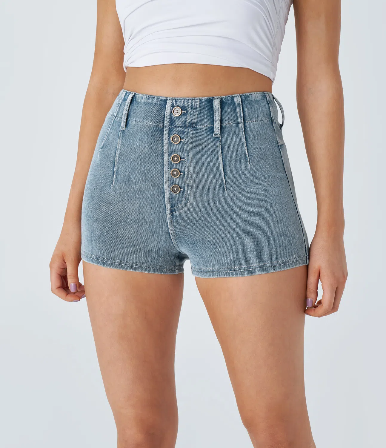 Halara Flex™ High Waist Decorative Button Back Pockets Stretch Knit Denim Casual Shorts 2 Piece