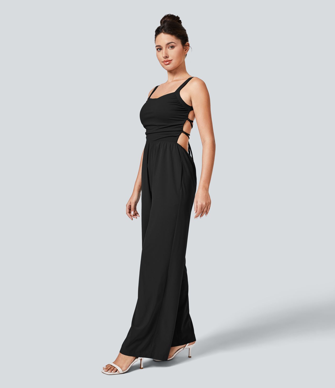 Breezeful™ Backless Crisscross Lace Up Side Pocket Quick Dry Casual Jumpsuit