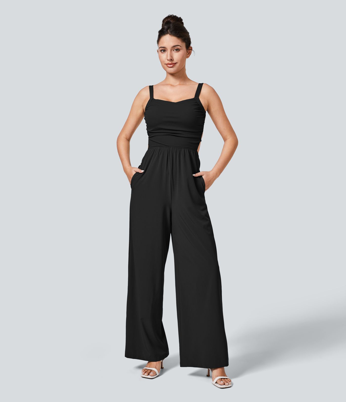 Breezeful™ Backless Crisscross Lace Up Side Pocket Quick Dry Casual Jumpsuit
