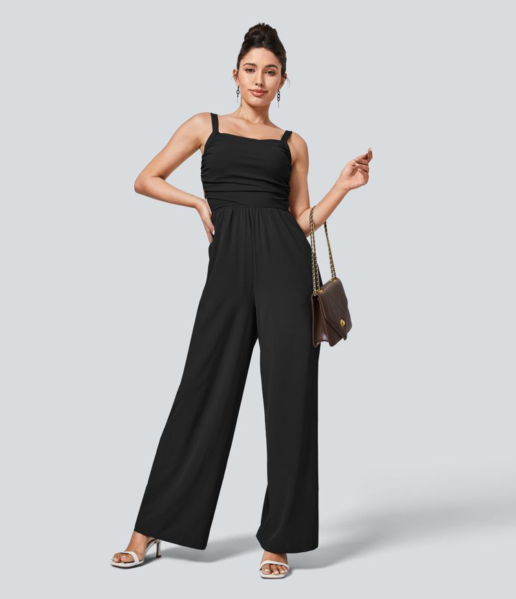 Breezeful™ Backless Crisscross Lace Up Side Pocket Quick Dry Casual Jumpsuit