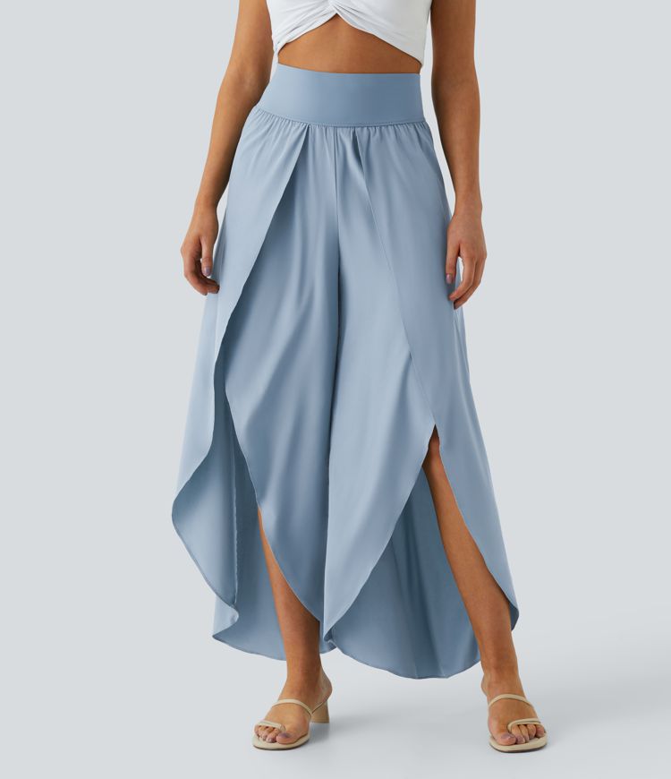 Breezeful™ High Waisted Back Waistband Pocket Palazzo Flowy Wide Leg Quick Dry Casual Pants