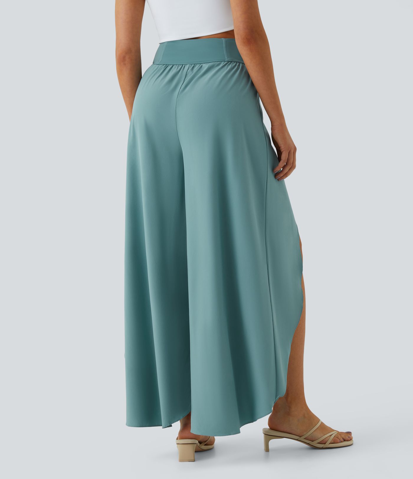 Breezeful™ High Waisted Back Waistband Pocket Palazzo Flowy Split Wide Leg Quick Dry Casual Pants