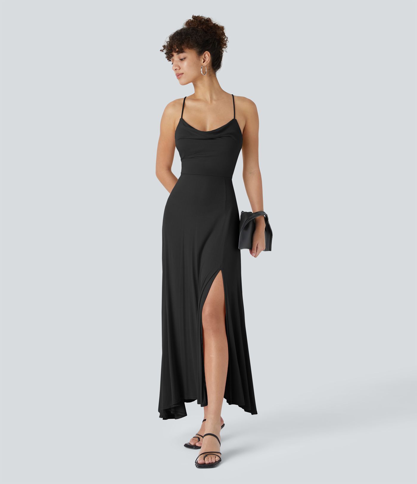 Robe Soirée Midi Encolure Côtelée Dos Nu Lacets Croisés Fendue