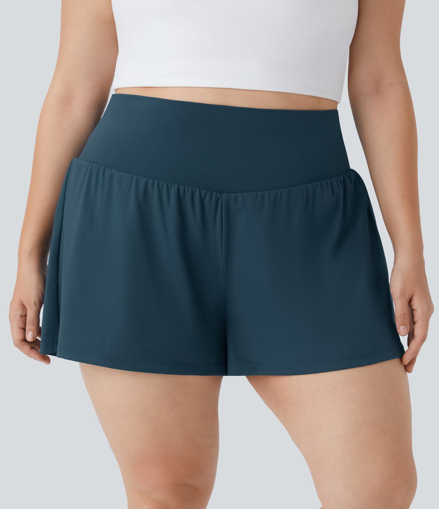 Shorts de Yoga de Cintura Super Alta com Bolsos & Bolsos 2 em 1 em Tamanho Plus Size 4"-Comprimento Mais Longo