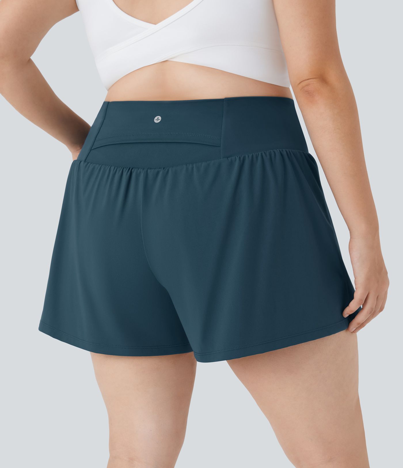 Shorts de Yoga de Cintura Super Alta com Bolsos & Bolsos 2 em 1 em Tamanho Plus Size 4"-Comprimento Mais Longo
