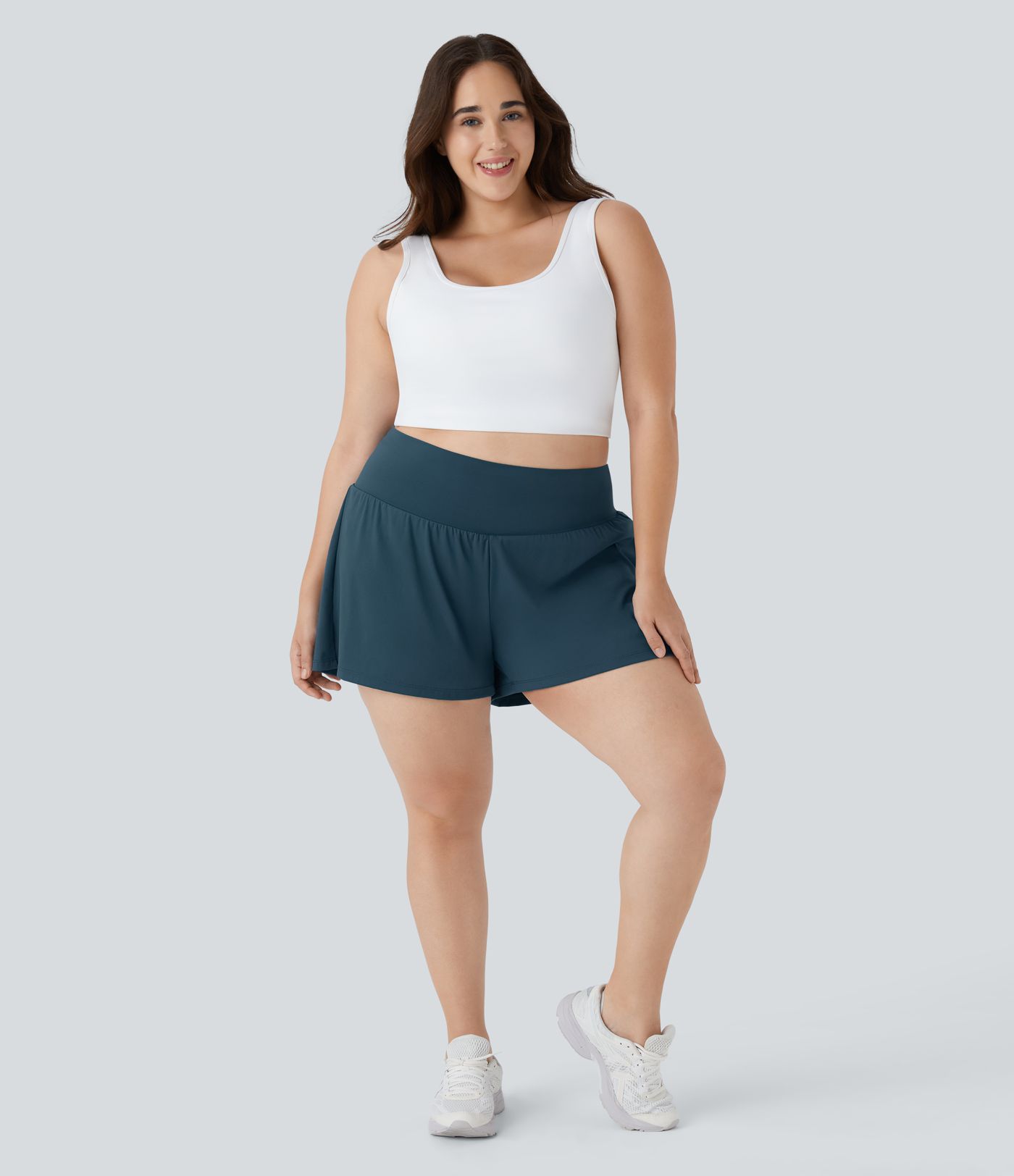 Shorts de Yoga de Cintura Super Alta com Bolsos & Bolsos 2 em 1 em Tamanho Plus Size 4"-Comprimento Mais Longo