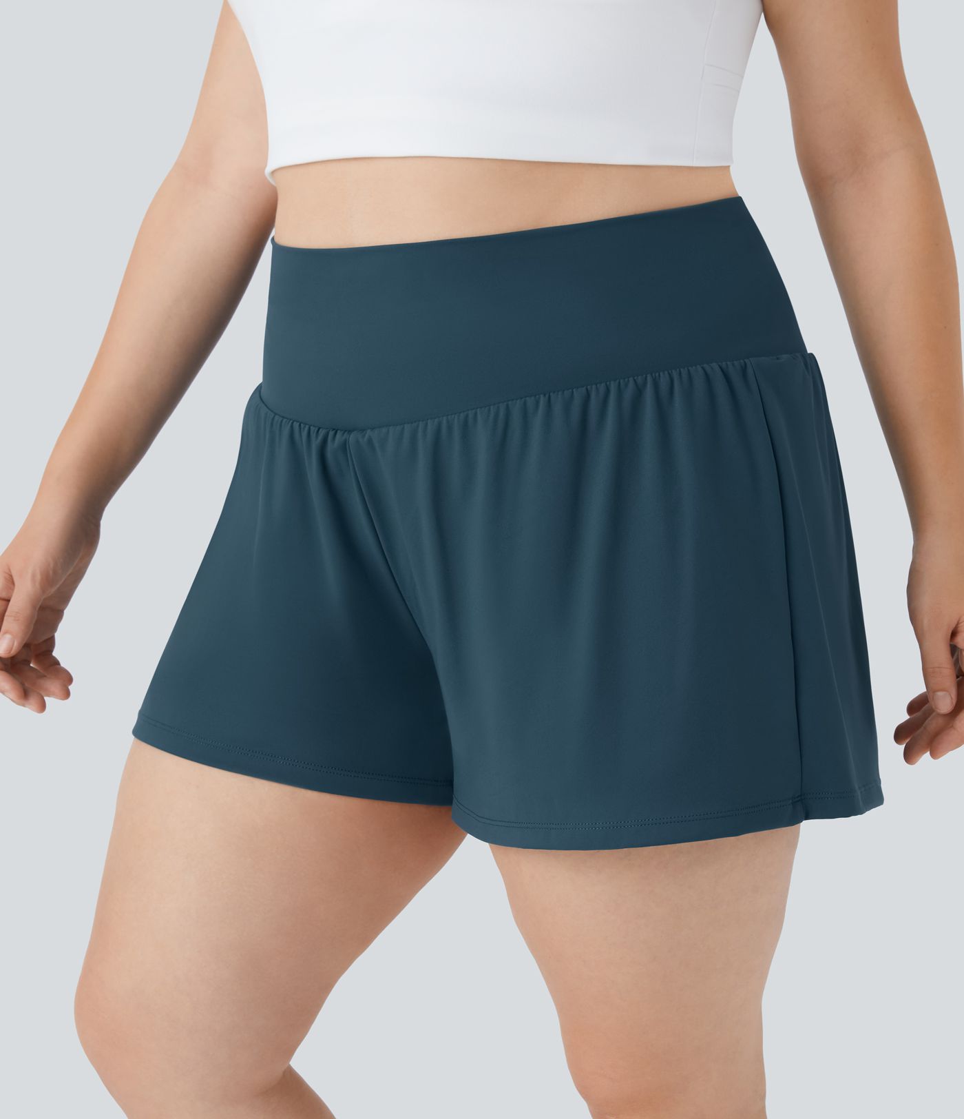 Shorts de Yoga de Cintura Super Alta com Bolsos & Bolsos 2 em 1 em Tamanho Plus Size 4"-Comprimento Mais Longo