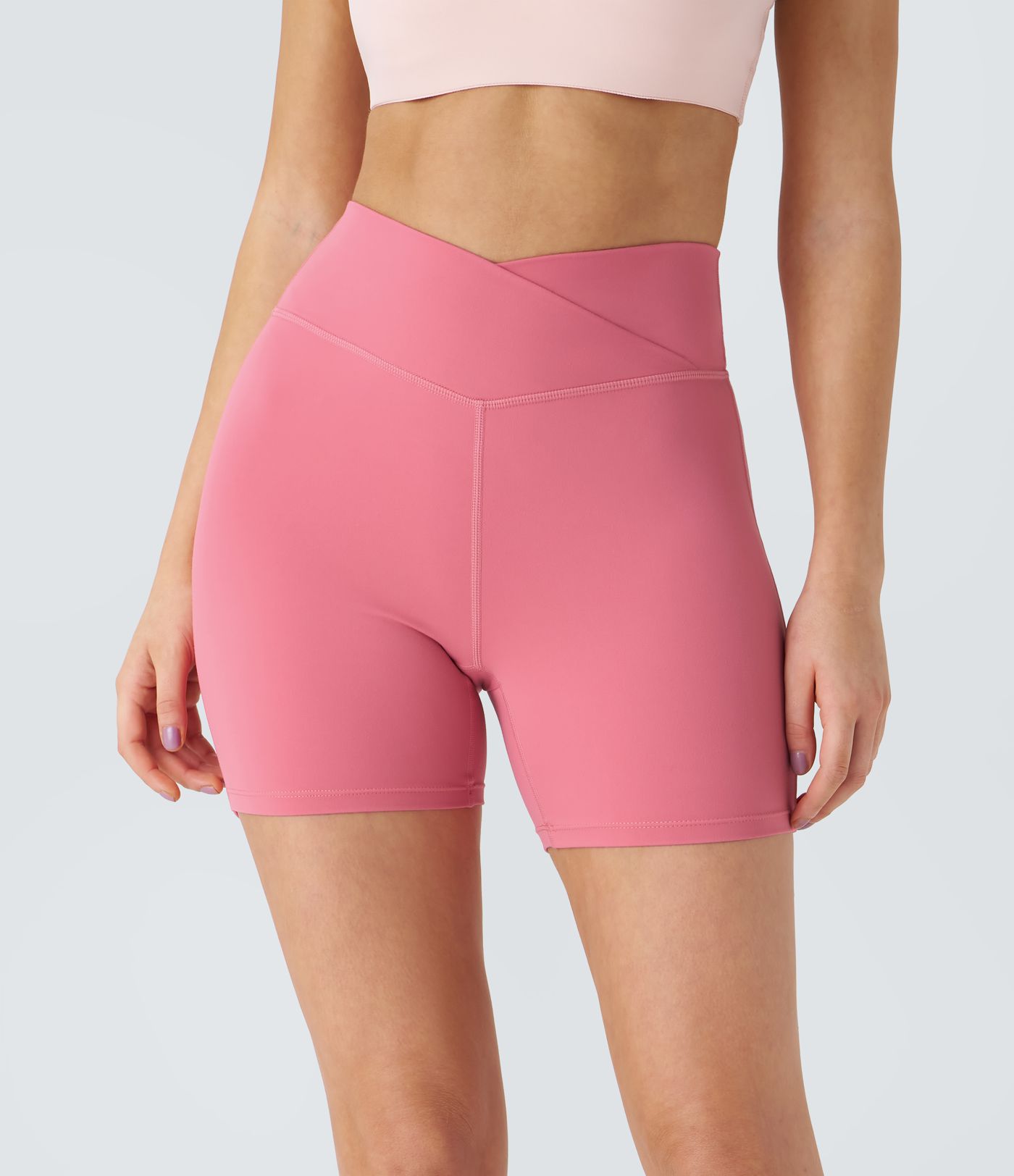 SoftlyZero™ Plush High Waisted Crossover Ruched Yoga Shorts 5''