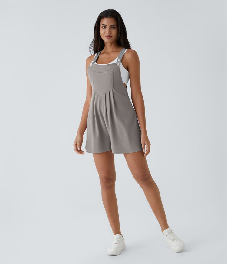 Pockets Waffle Casual Short Overalls