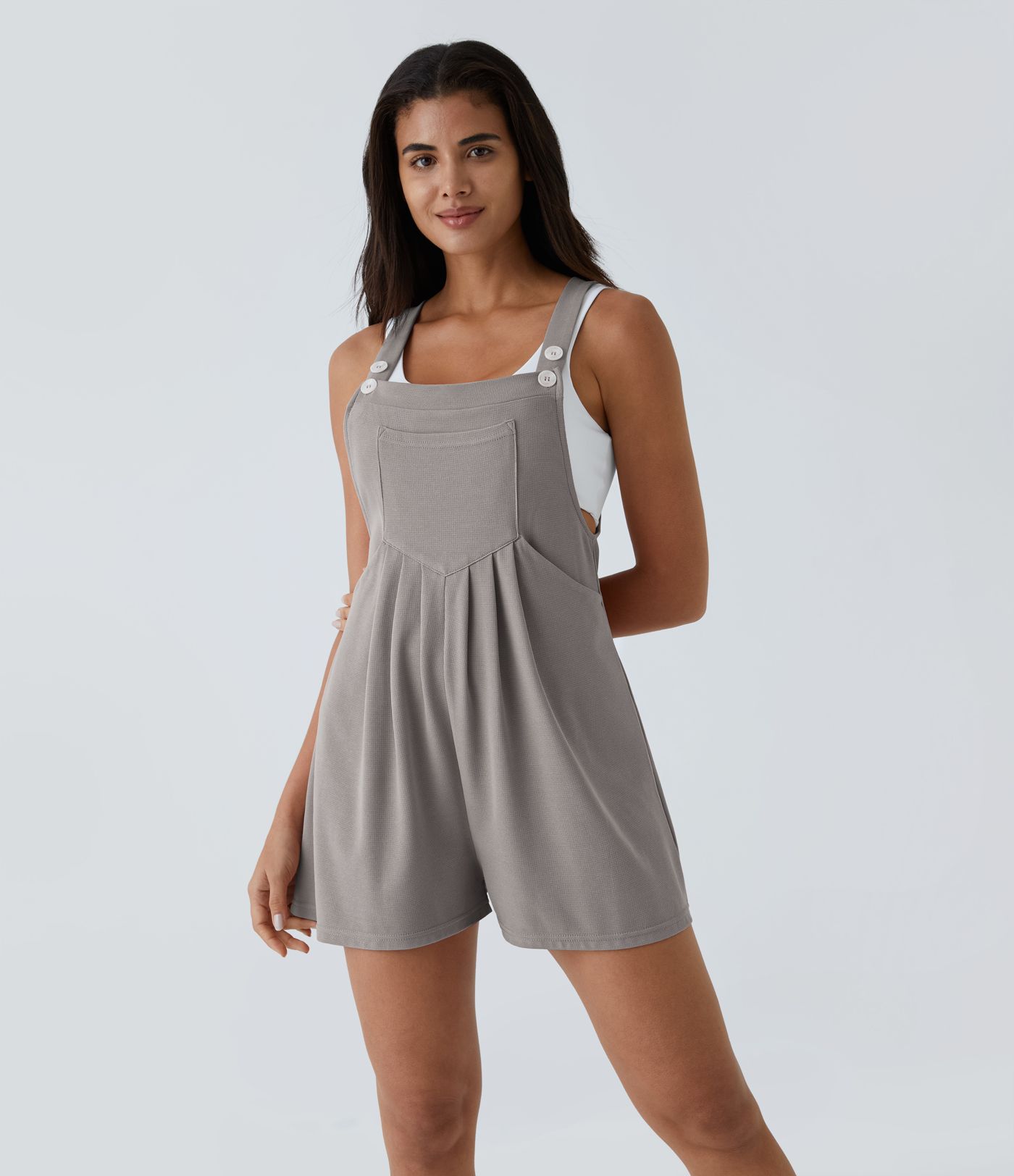 Pockets Waffle Casual Short Overalls