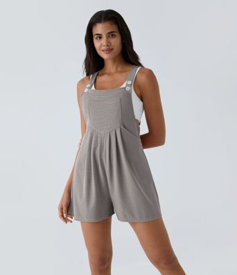 Pockets Waffle Casual Short Overalls