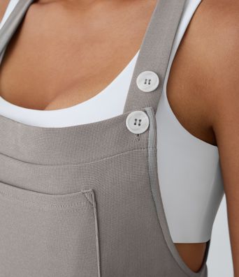 Pockets Waffle Casual Short Overalls