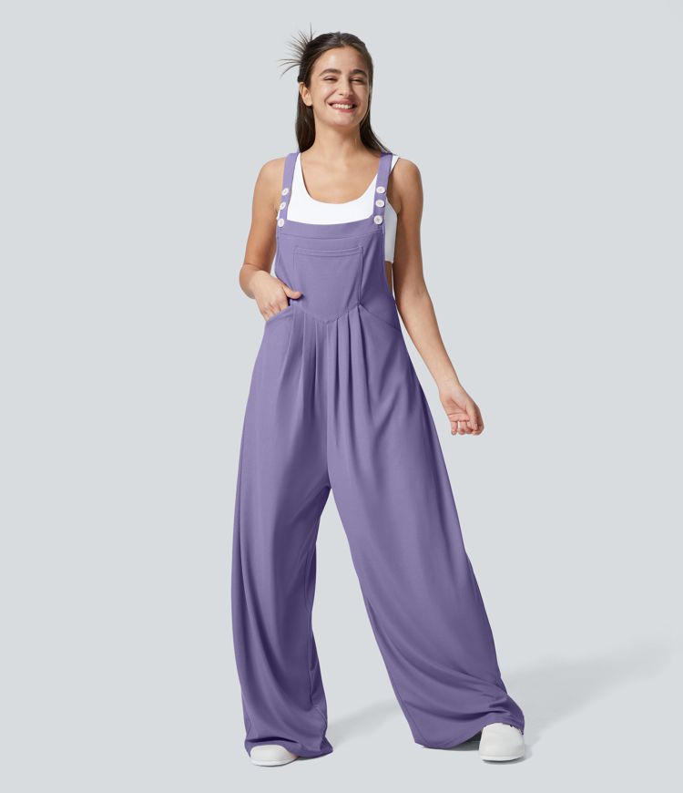 Pockets Waffle Casual Overalls